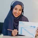 muslim lady using laptop talk to colleagues in vid 9ybz8e8